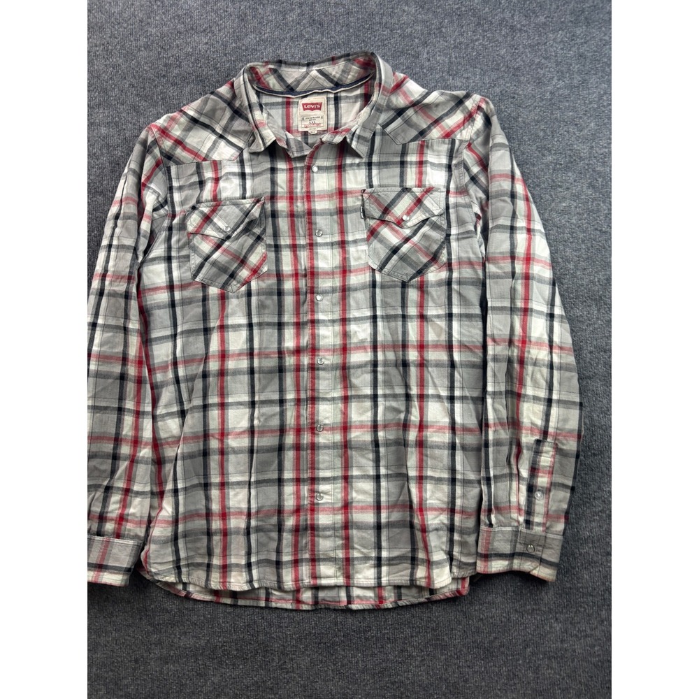 Levi Western Shirt Mens XXL Multicolor Plaid Modern Fit Long Sleeve Pearl Snap